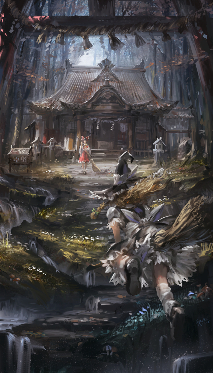 Touhou Project Anime Art, , Touhou, Hakurei Reimu, Kirisame Marisa, Stu DTS