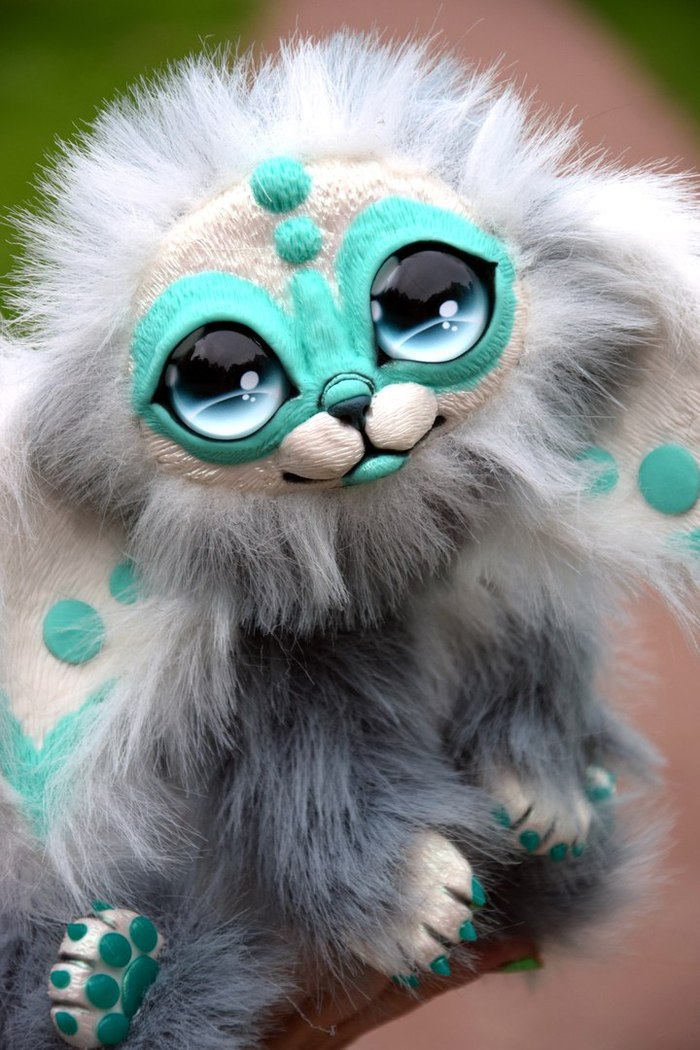 Gray mystical animal - My, Needlework without process, Author's toy, Polymer clay, Handmade, Artificial fur, Longpost