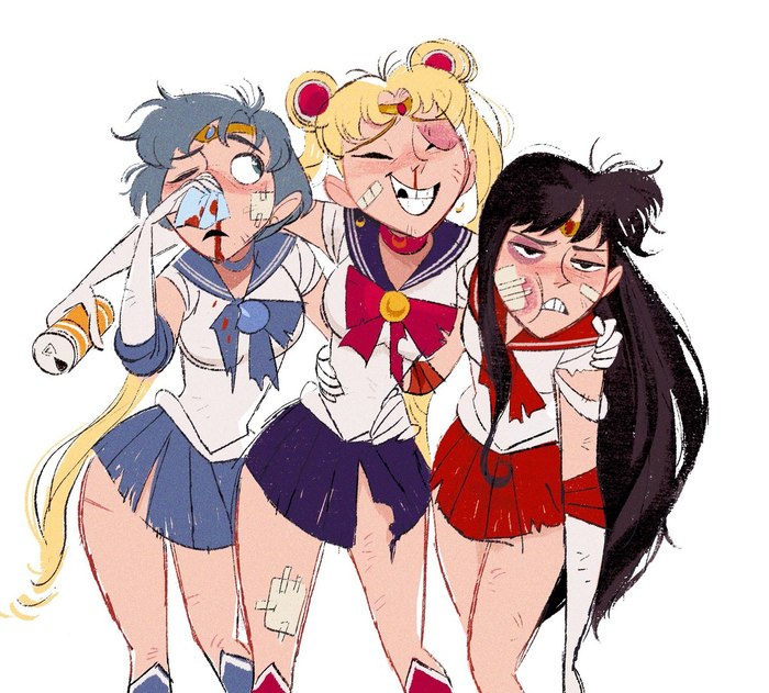 Когда лунная призма дала мало силы - Не аниме, Рисунок, Sailor Venus, Sailor Mars, Sailor Moon