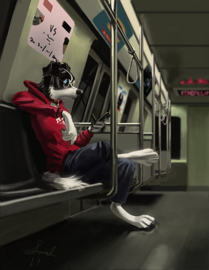 In an empty wagon - Furry, Anthro, Art, Rascheln