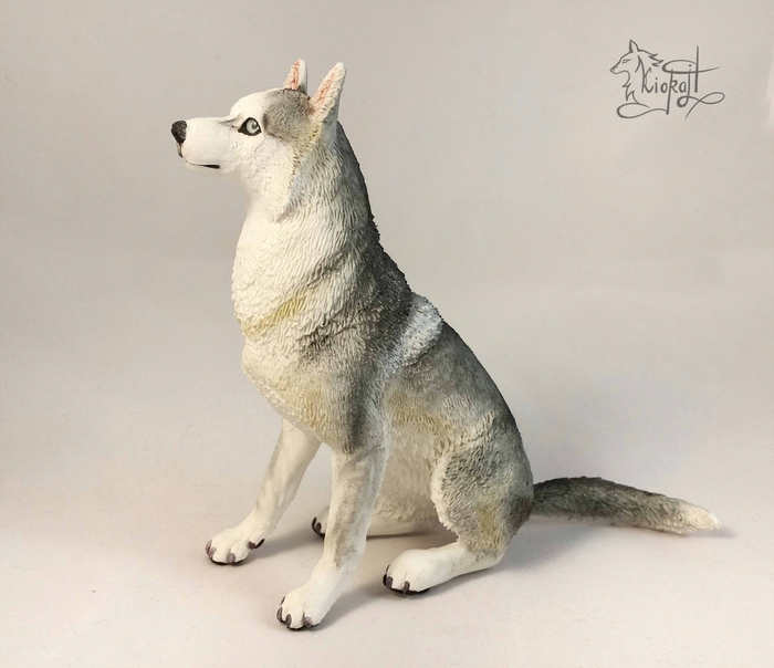 Husky. - My, My, Velvet plastic, Miniature, Dog, Husky, Handmade, Handmade, Sculpture, Longpost