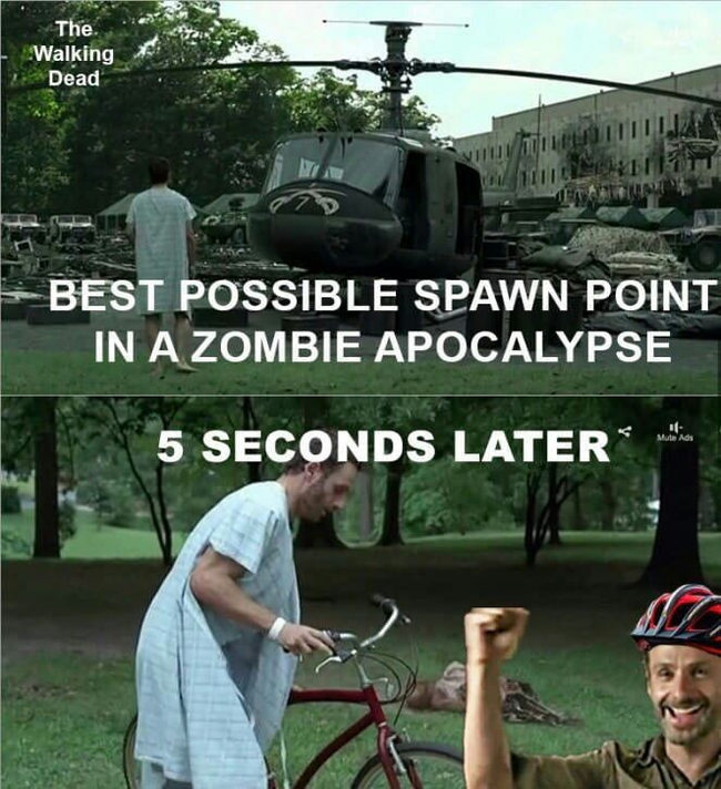 What the fuck, Rick? - the walking Dead, Rick, Respawn, Helicopter, A bike, Logics, The zombie apocalypse