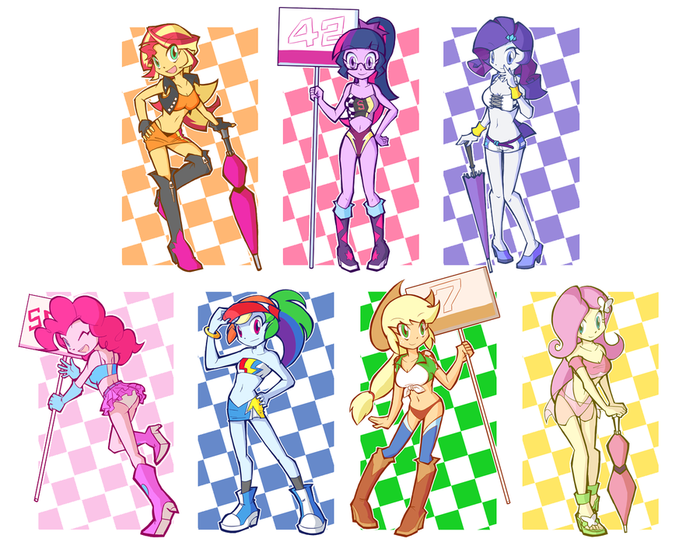 Race Queens My Little Pony, Equestria Girls, Sunset Shimmer, Mane 6, MLP Edge, , Rvceric