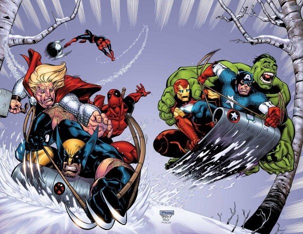 Avengers snow race - Avengers, Wolverine X-Men, Hulk, Captain America, iron Man, Spiderman, Wolverine (X-Men)
