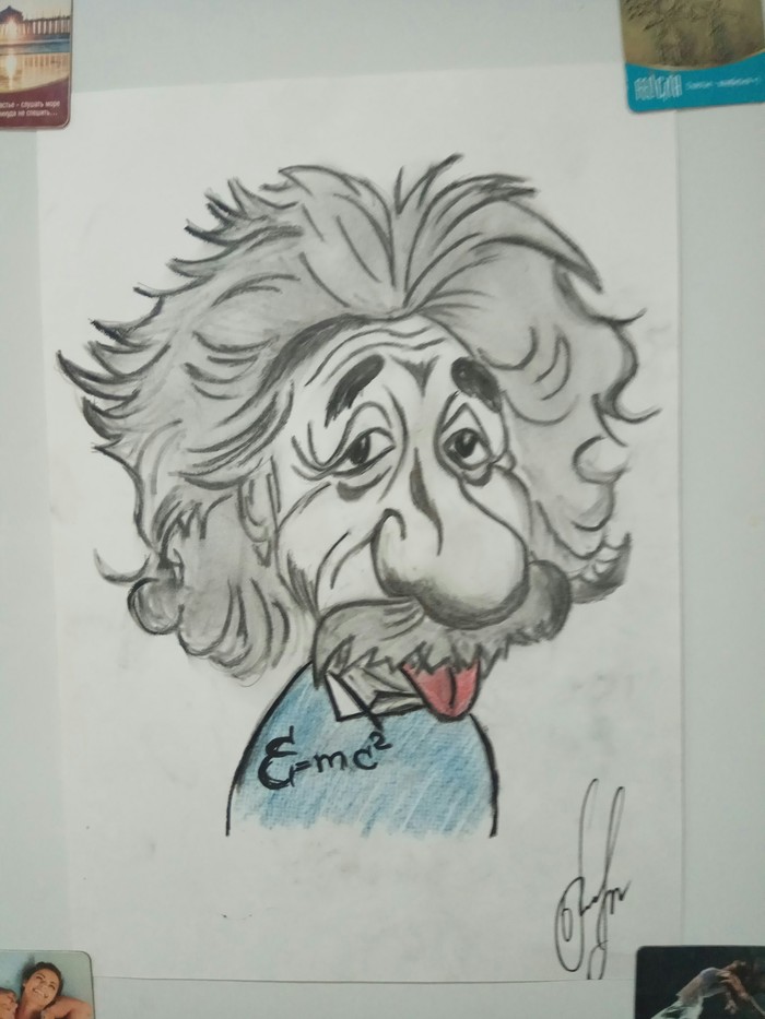 Caricature of Albert Einstein)) copied from a portrait, language added as a recognition factor)) - My, Albert Einstein, Cartoon