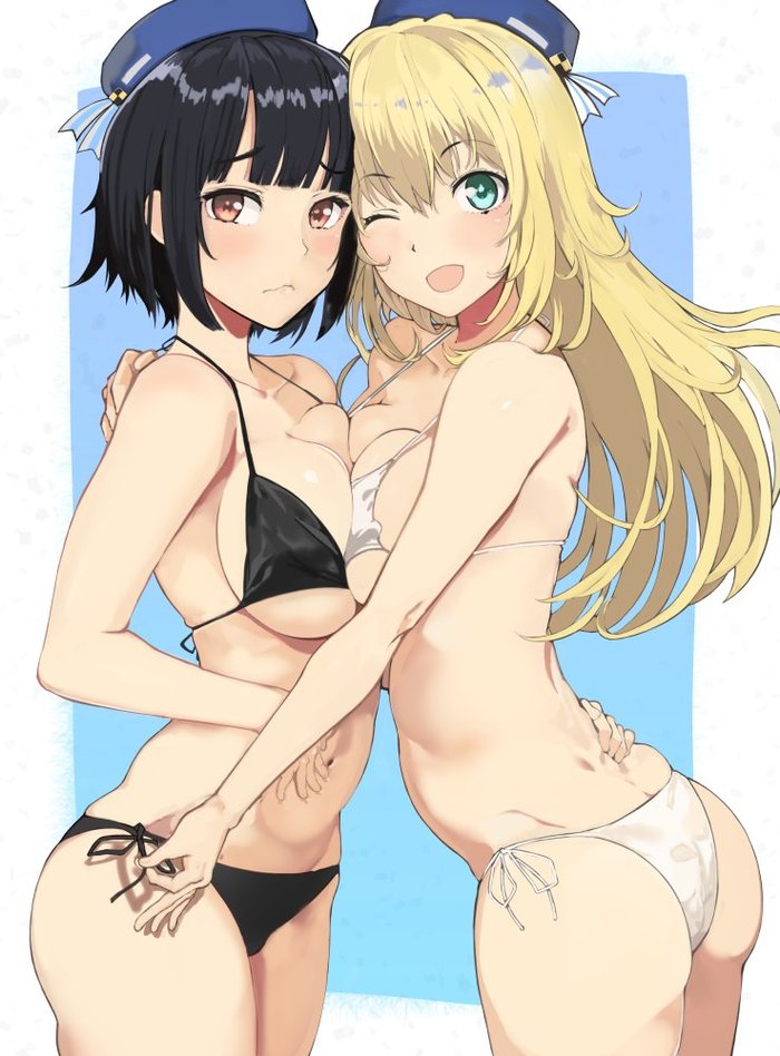 Takao and Atago - NSFW, Kantai collection, Takao, Atago, Boobs, Anime, Anime art, Swimsuit, Longpost