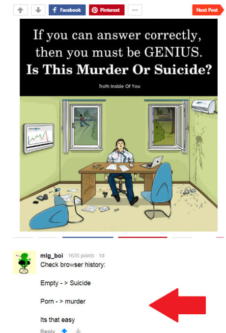 How to tell if it's murder or suicide - Task, Forensics, Solution, 9GAG, Comments, Screenshot