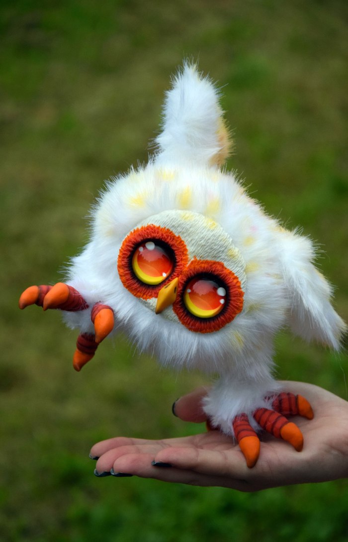 white owl - My, Handmade, Adelkawalka, Owl, Needlework, Artificial fur, Polymer clay, Frame toy, Longpost