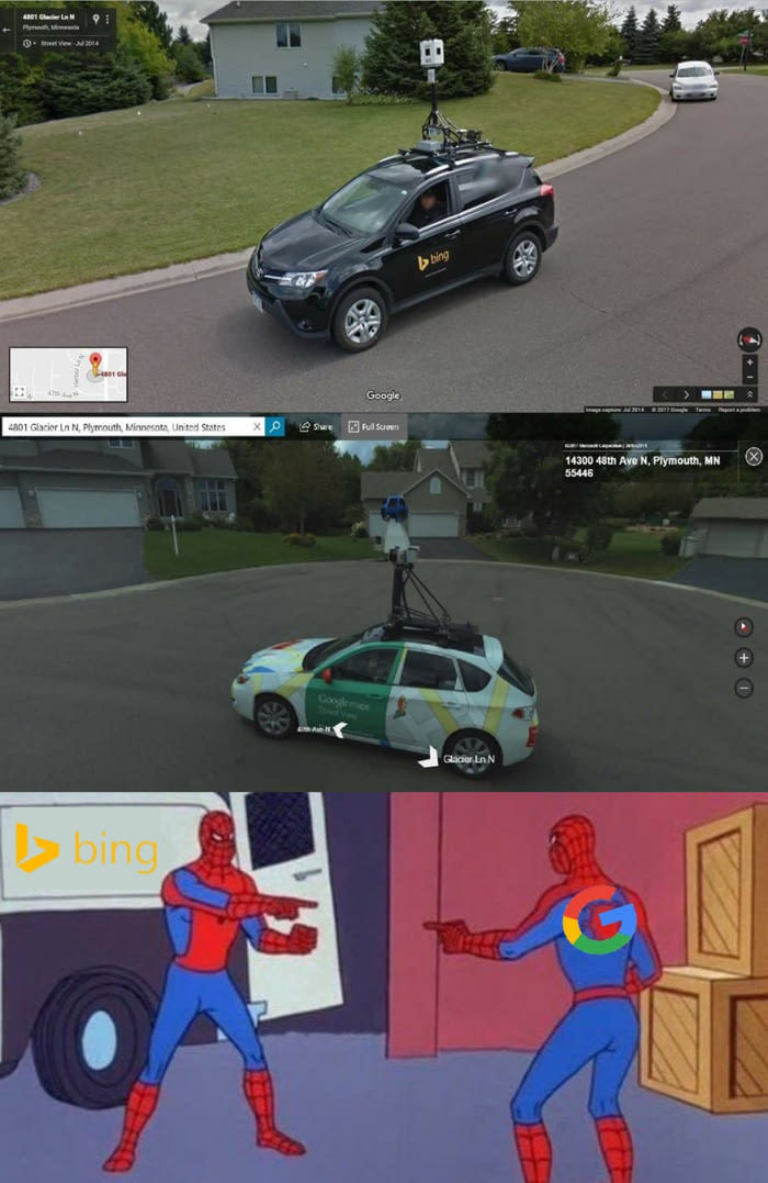    Google Maps, -, Bing, 9GAG