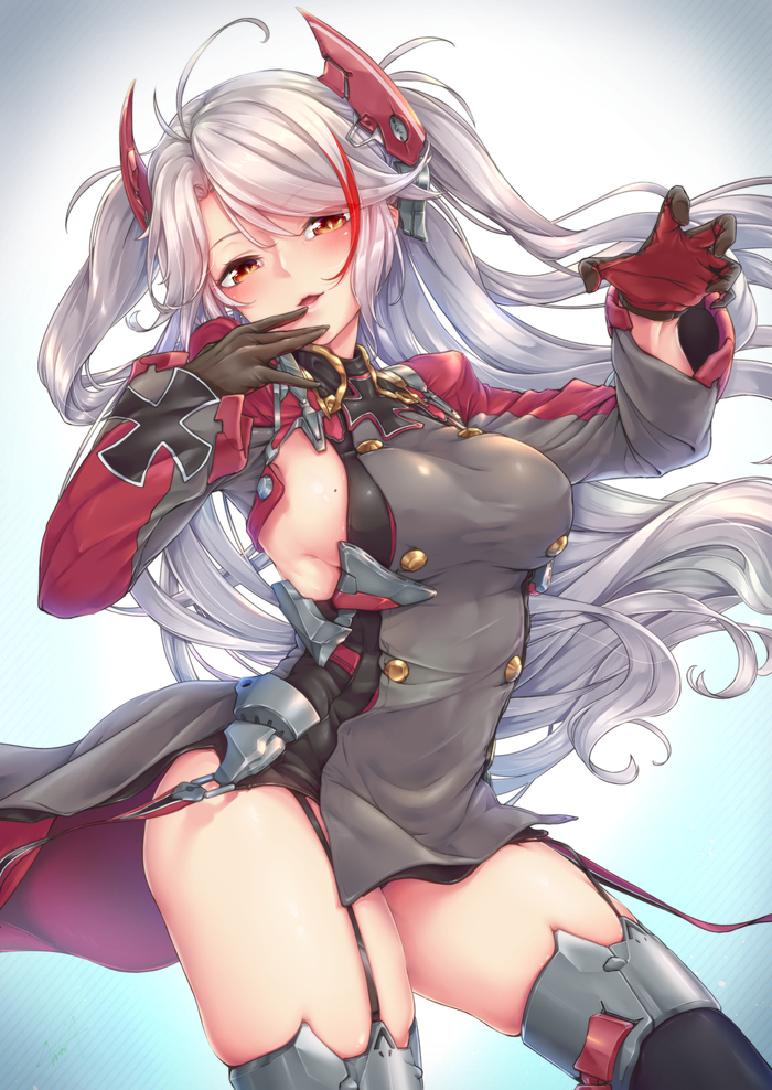 Anime art - Anime Art, Аниме, Azur Lane, Prinz Eugen, Sideboob, Garter straps