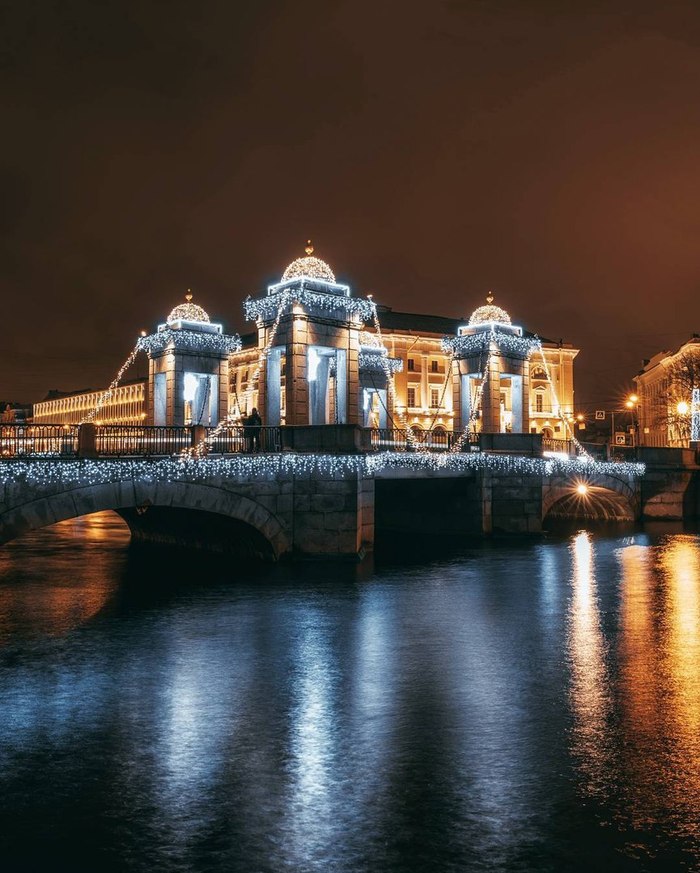 Bridge with a festive atmosphere - Saint Petersburg, New Year, beauty, Bridge, Lights, Lomonosov bridge, , Longpost