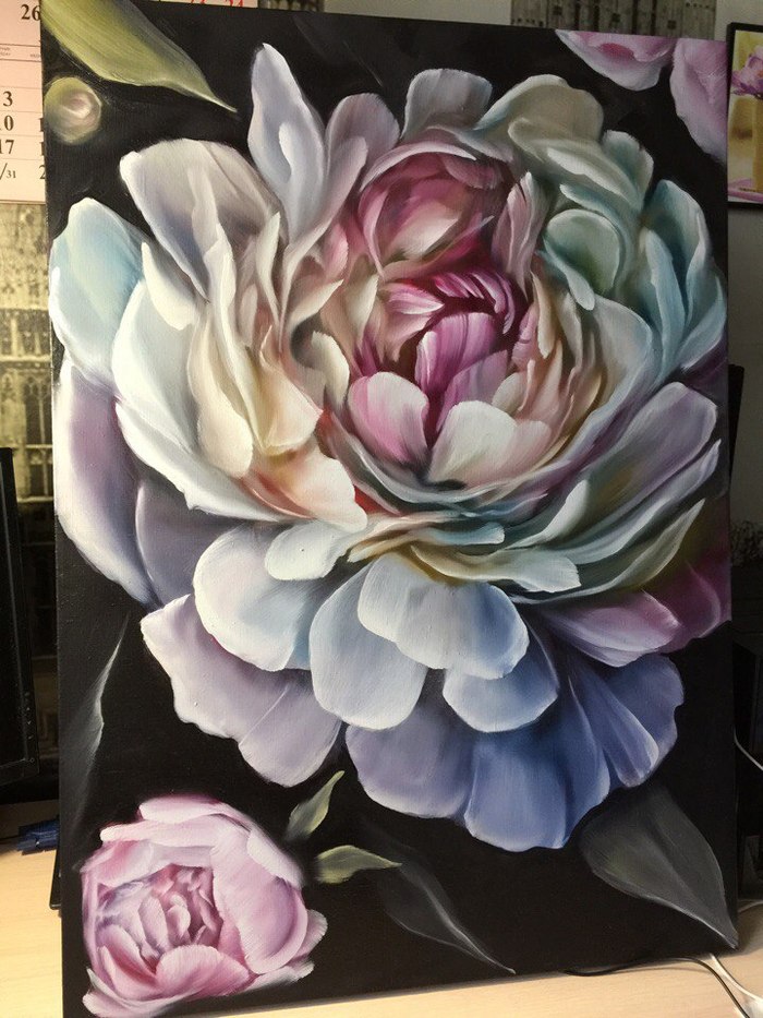 Peony close-up, painted in oil - My, Oil painting, , Painting, Painting, Peonies, Artist, Longpost