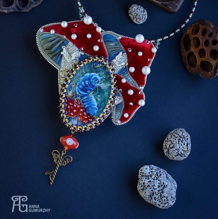 Necklace Absolem - My, Handmade, Needlework without process, Absolem, Alice in Wonderland, Necklace, Beadwork, Beads, Painting, Longpost