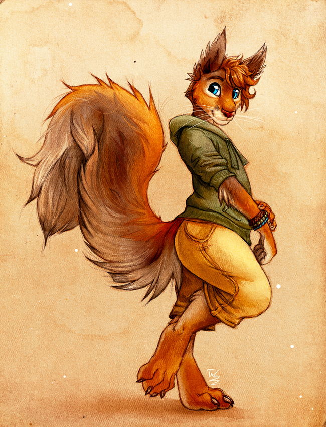 Squirrel Stroll - Furry, Art, Anthro, Tasanko