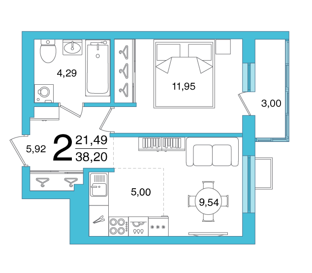 One for the price of two - Layout, New building, One room apartment, Longpost