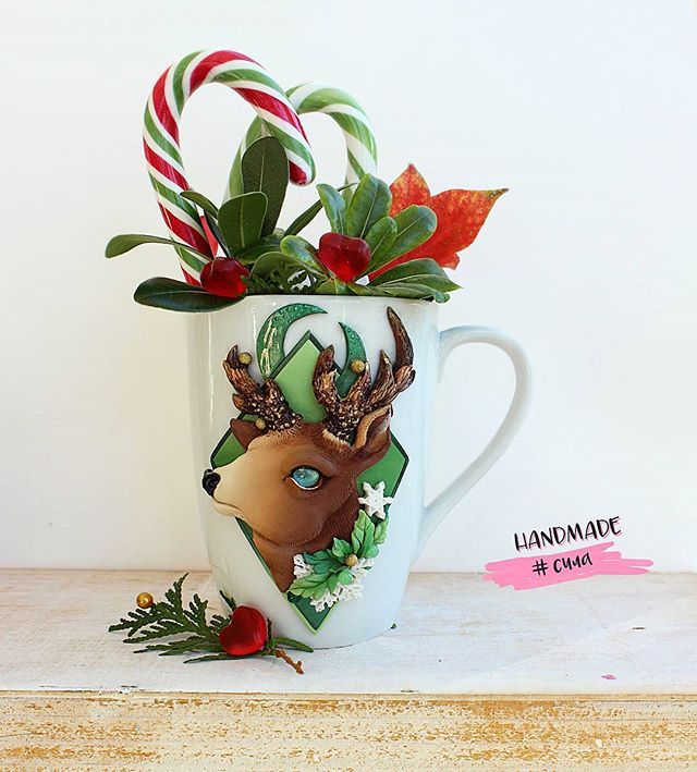 Christmas mug made of polymer clay as a gift for a lover of horns and tattoo)) - Rukozhop, Polymer clay, Polymer clay, Handmade, Needlework without process, Needlework, My