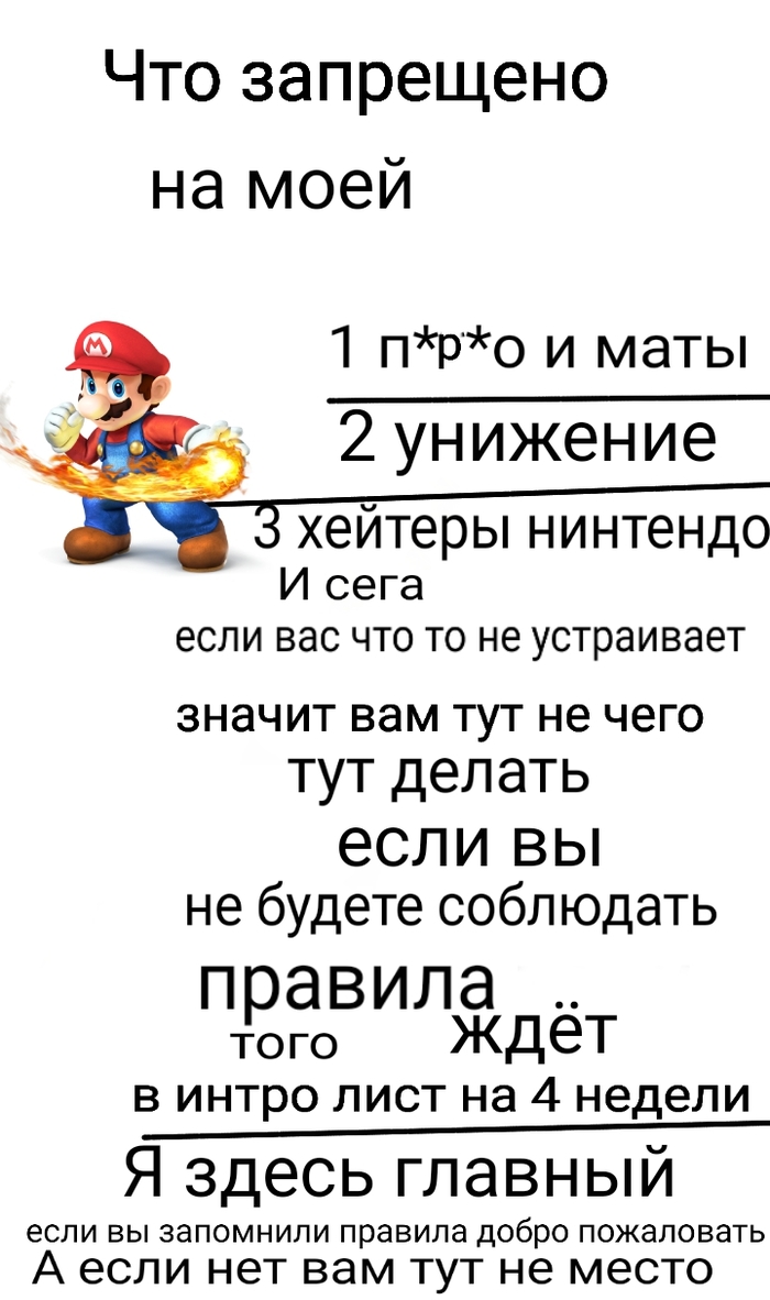 Rules on my page - Nintendo, Sega, 