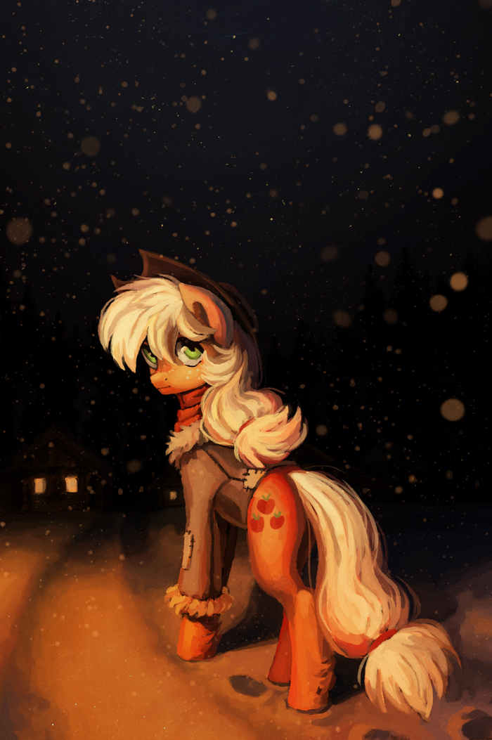Winter AJ My Little Pony, Ponyart, Applejack, Koviry