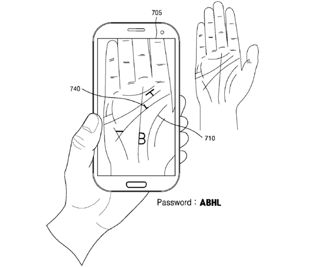 Passwords in lines in the palm of your hand - Samsung, Password Recovery, Palm, Patent Application