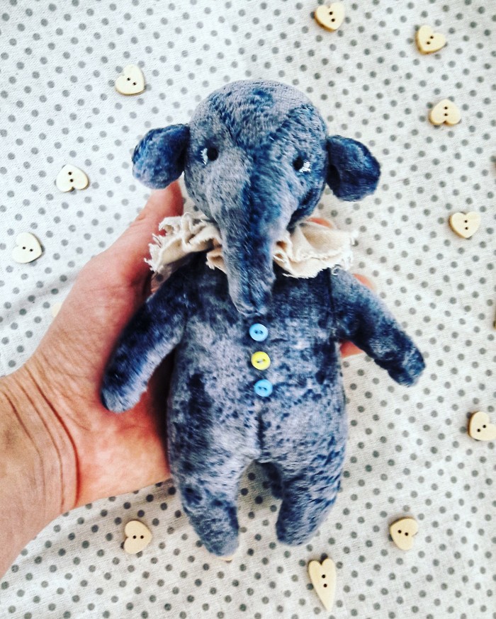 Cute elephant, sewn from vintage plush. The head is movable. sawdust filler. Very pleasant to hold in the hands, a little rustling - Teddy bear, Art, cat, Presents, Handmade, Toys, Vintage, Baby elephant, My