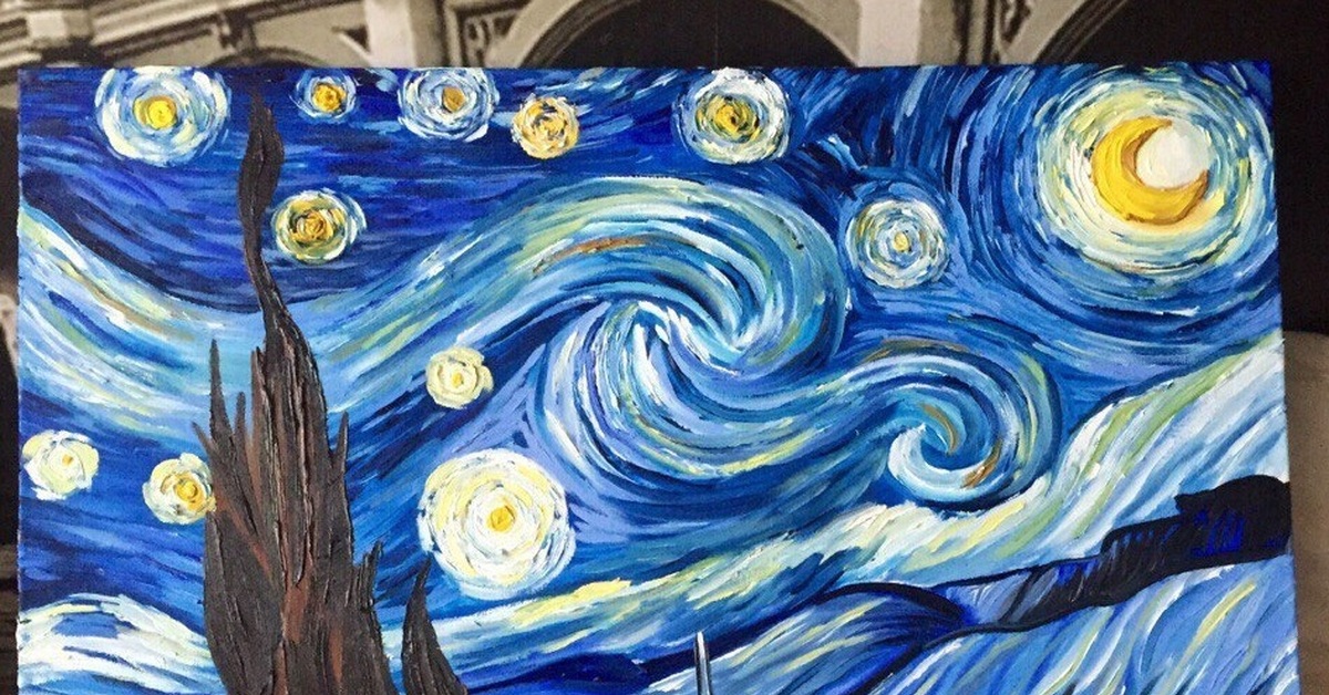 Картина ночь ван. Ван Гог Звездная ночь масло. Пластилинография Ван Гог Звездная ночь. Ван Гог картины Звездная ночь подлинник. Картина Ван Гога Звездная ночь оригинал.