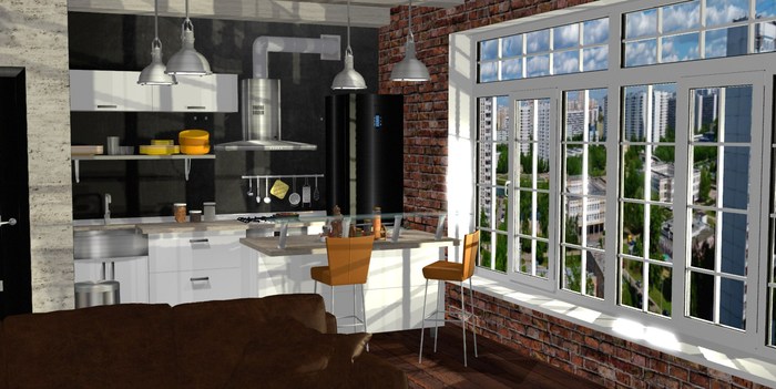 Loft style living room kitchen project - My, Interior Design, Loft, Studio Apartment, Interior, Designer, Longpost