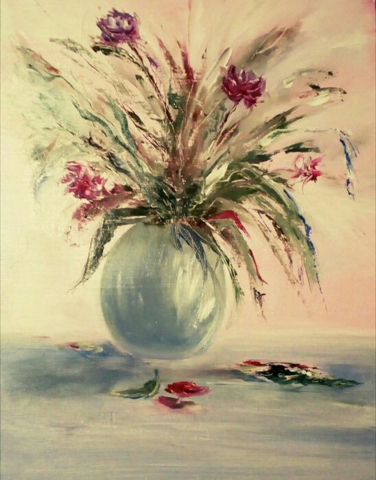 Oil. Second experience. - My, Vase, Flowers, Butter, Fibreboard, , Drawing, Artist