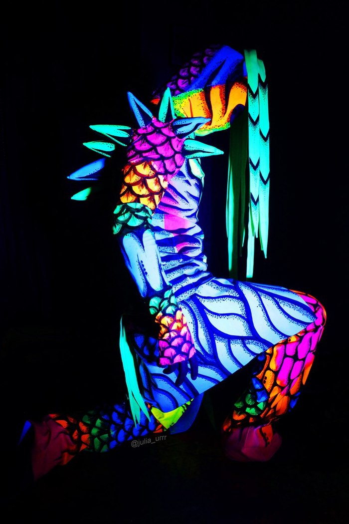 Light show costume, hand painted with fluorescent paints - My, Light show, Costume, Painting