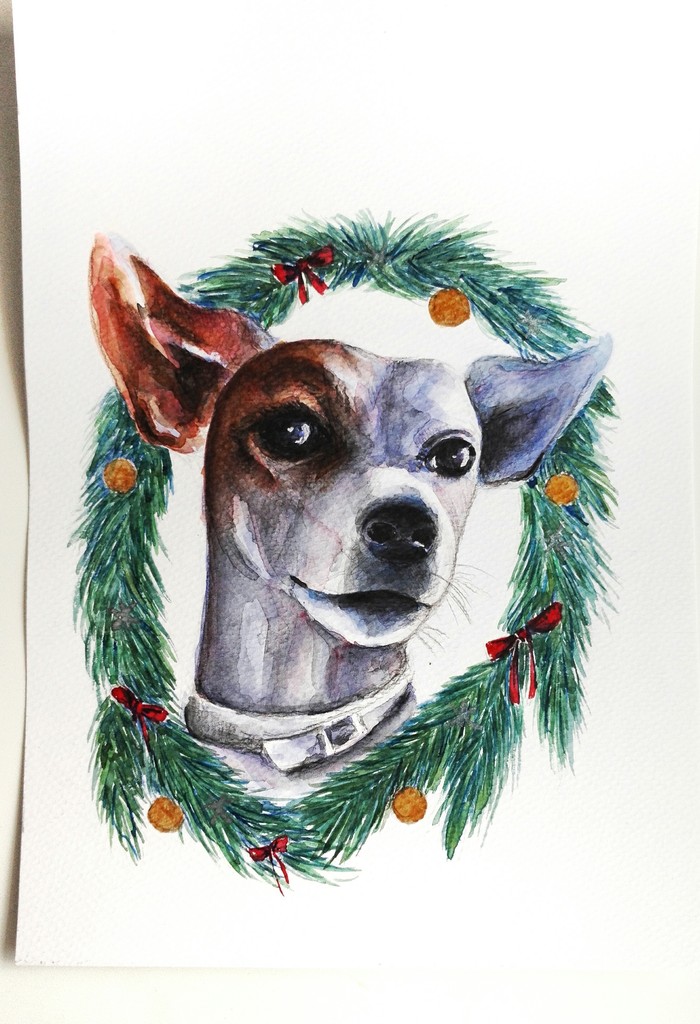 dog postcard - My, New Year card, Postcard, Portrait, With your own hands, Drawing