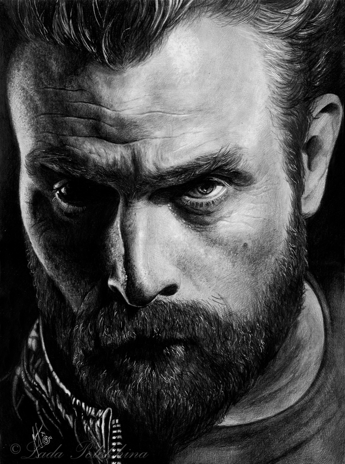 Drawing with a simple pencil. - My, Drawing, Portrait, Christopher Hivju, Game of Thrones, Tormund, Graphics, 