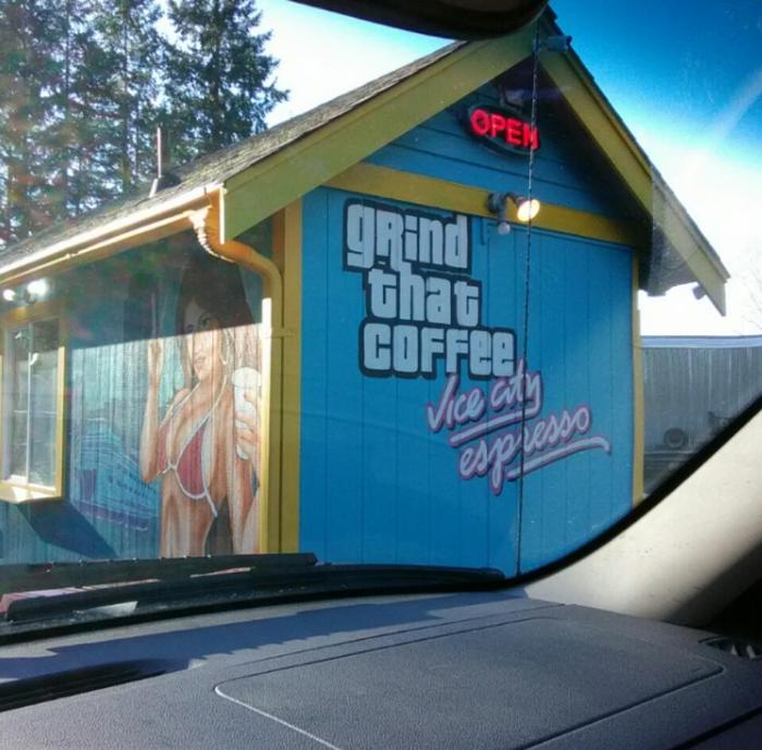 Grind That Coffee - Gta, Gta vice city, Not mine, Facade, Advertising, Coffee, Reddit