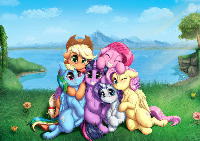Group photo by Alcor90 - My little pony, Mane 6, Twilight sparkle, Rainbow dash, Rarity, Fluttershy, Applejack, Pinkie pie, , Alcor