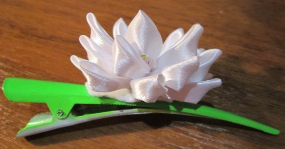 Hairpin with kanzashi flower - 3 - My, Kanzashi, Needlework without process, Barrette