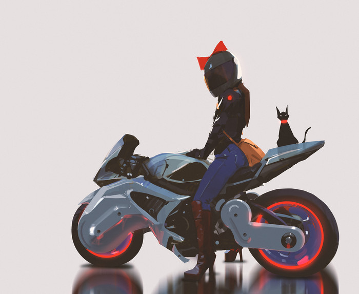 Kitten courier service. - Motorcycles, Girls, cat, Courier, Delivery, 2D, Art, Moto