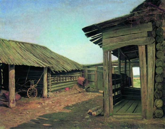 Village courtyard. Ivan Shishkin. - Painting, Painting, Artist, Village, Russian painting