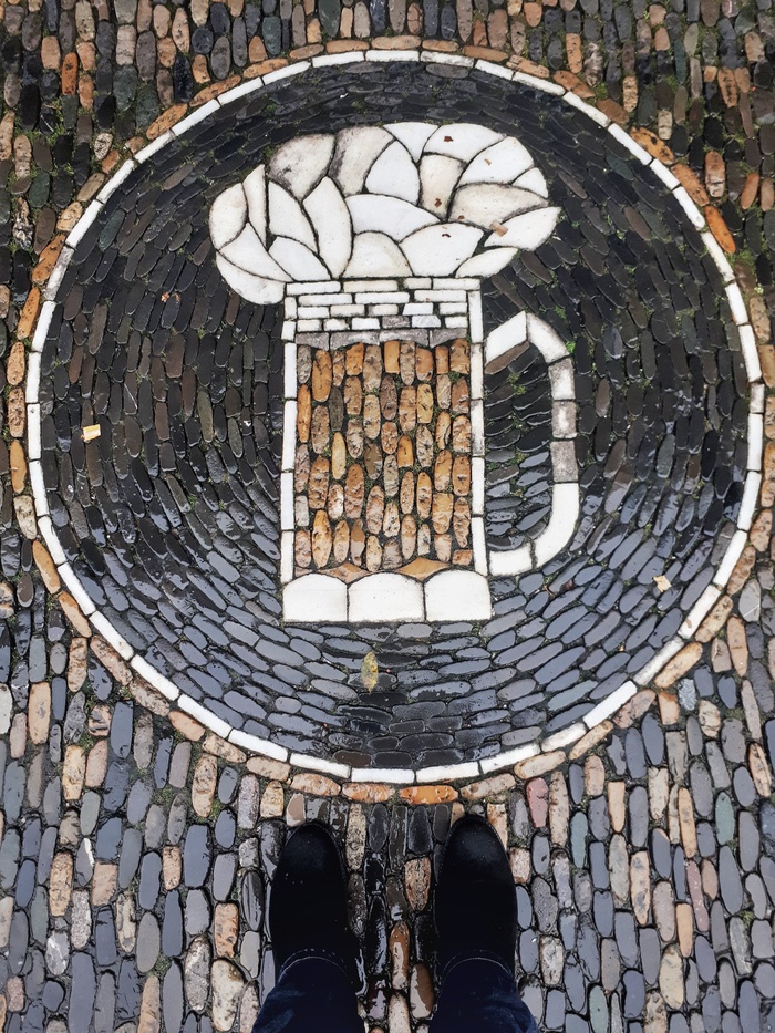 You involuntarily slow down to admire, and there, you see, you will go into the institution - Pavement, Cobble, Beer, Beer mug, Freiburg, Germany