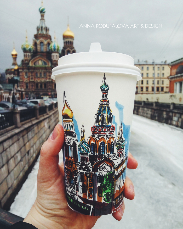 Cup with the Savior on Blood. My hand painting with markers. - My, , Saint Petersburg, To drink in St. Petersburg, sights, , Savior on Spilled Blood