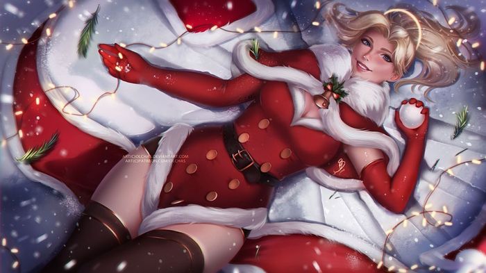 Christmas Mercy 2017 by OlchaS - Olchas, Mercy, Overwatch, , Art, Blizzard