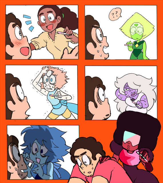 This is how the harems end. - Steven universe, Connie, Peridot, Pearl, Amethyst, Lapis lazuli, Garnet, Pregnancy test
