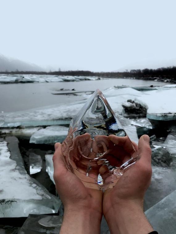 Crystal clear piece of ice found in an Alaska riverbed - Ice, River, Alaska