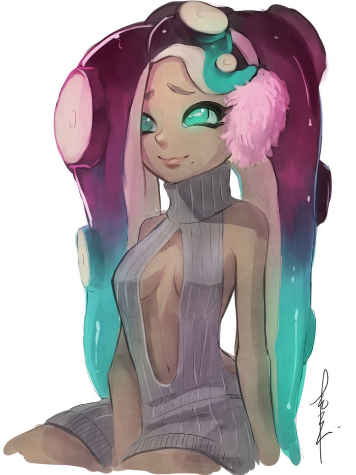 Marisha in a sweater - Splatoon, Woomy, Octolings, Art, Marie, Virgin killer sweater