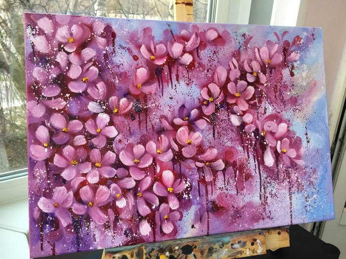 Oil painting. sakura closeup - My, Oil painting, Saint Petersburg, Artist, Sakura, Flowers, Painting, Canvas, 