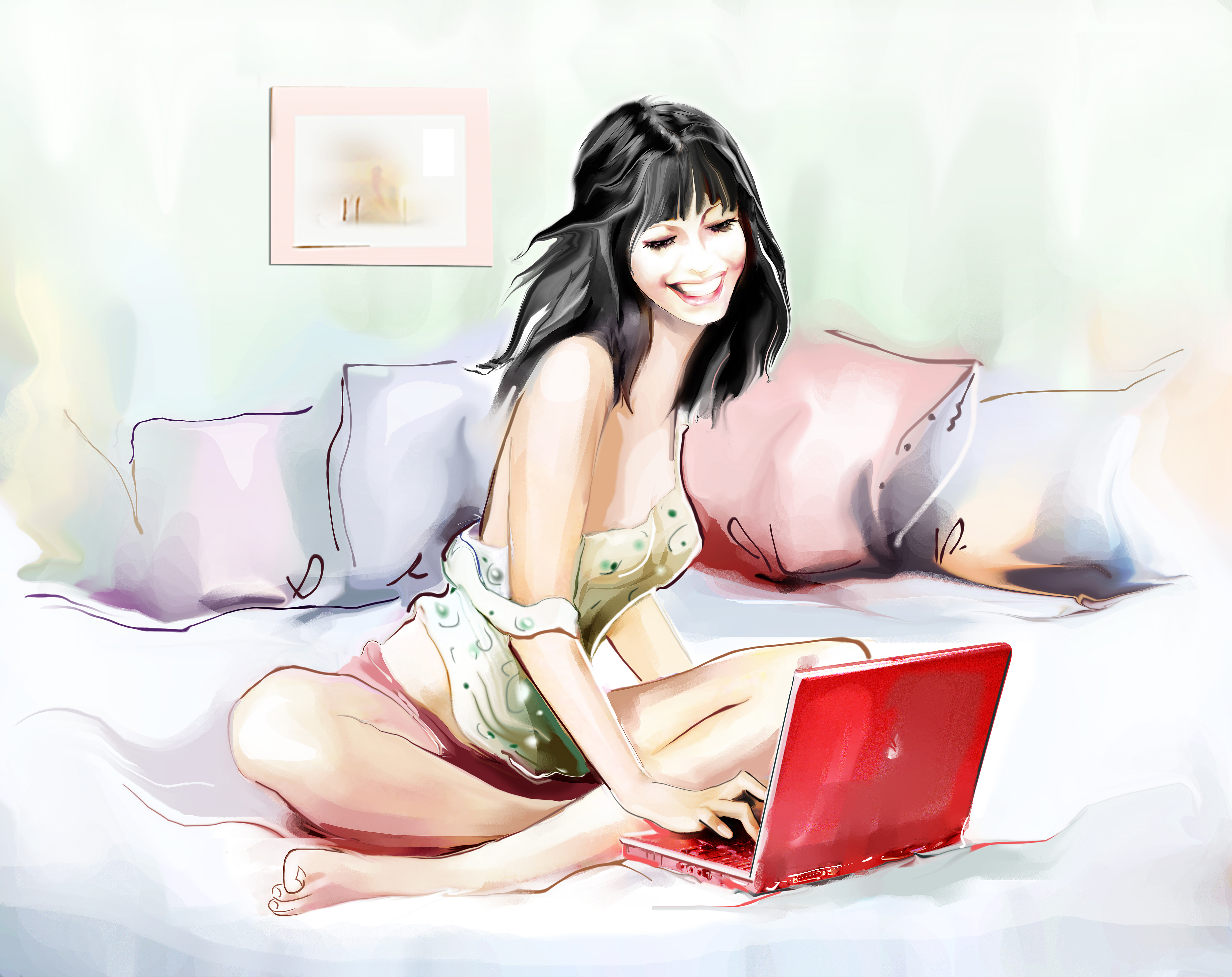 Девушка с ноутбуком арт