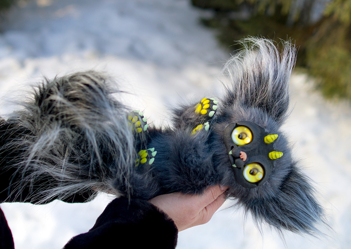 black cat - Adelkawalka, Artificial fur, Polymer clay, Handmade, Needlework without process, My, Longpost