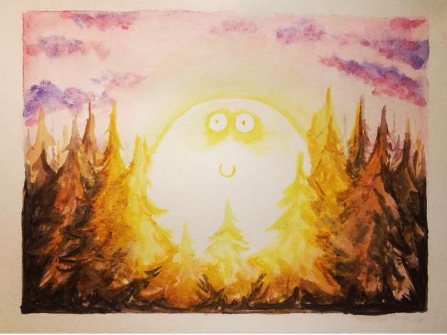 father of koloboks - My, Watercolor, Drawing, Gingerbread man, The sun