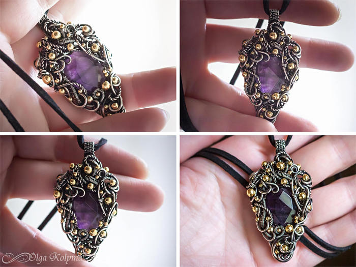 Amethysts-2 - My, Decoration, Amethyst, Wire wrap, With your own hands, Needlework without process, , , Longpost