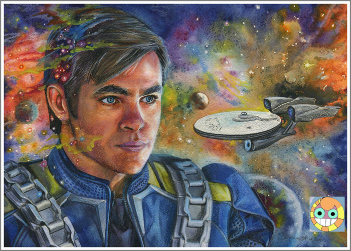 Star Trek, Chris Pine - My, Drawing, Star trek, Chris Pine, Watercolor, Colour pencils