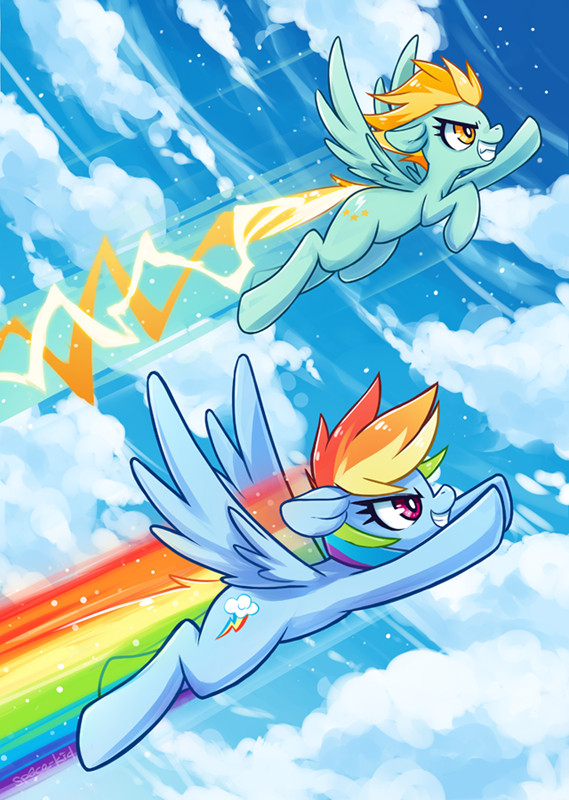 Flying Colors My Little Pony, Ponyart, Rainbow Dash, Lightning Dust