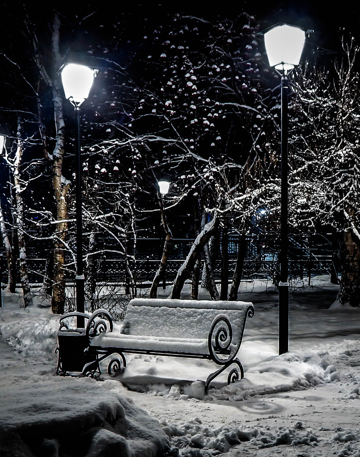 Winter fairy tale at the Murmansk railway station - My, Murmansk, Railway station, Square, The photo, Benches, Lamp, Winter