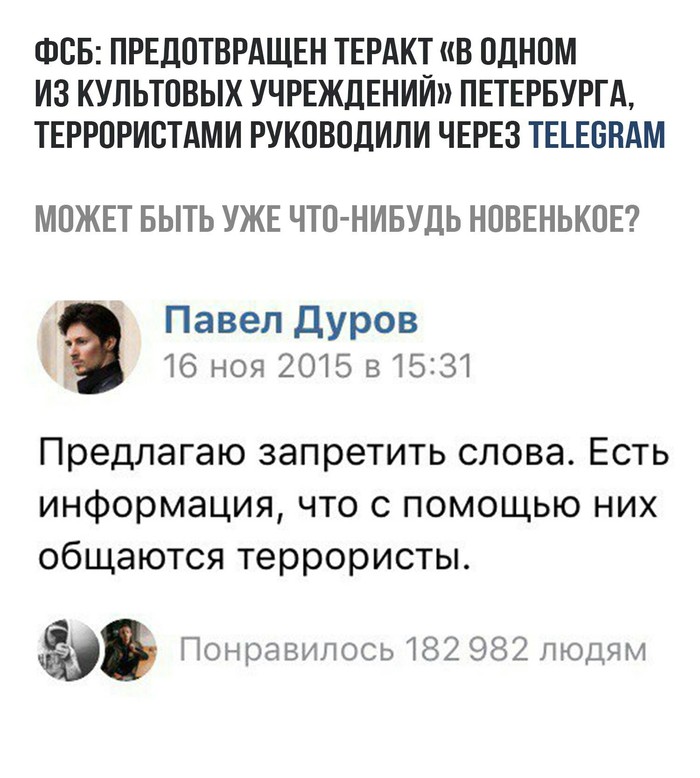 Скандал между ФСБ и TELEGRAM. - ФСБ, Павел Дуров, Терроризм, Telegram, Идея